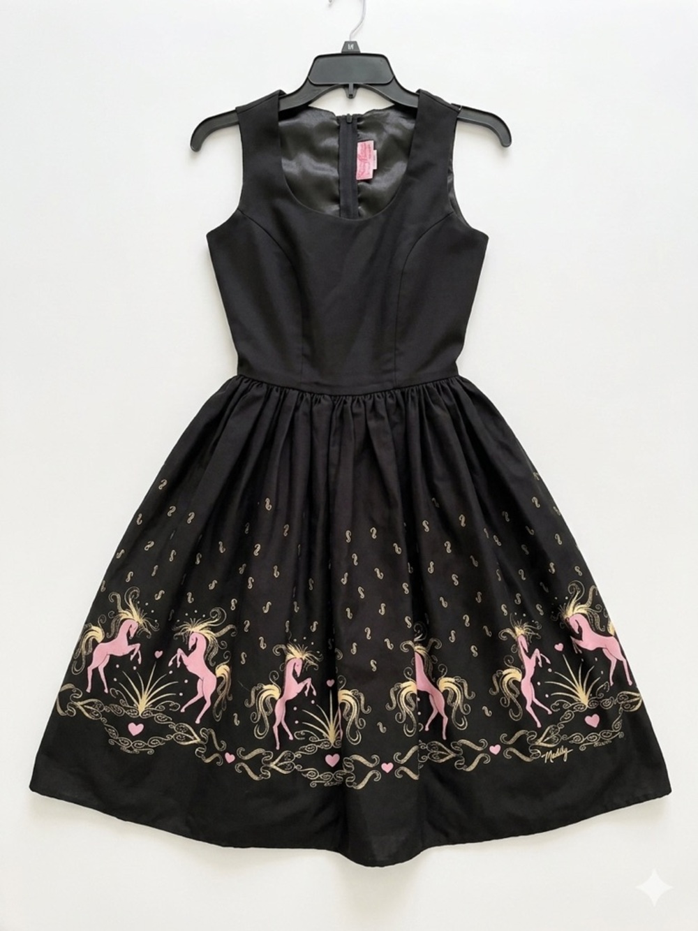 Rare Pinup Couture Magic Horses in Love Aurora Dress Black Pink Unicorn Size S